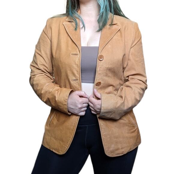 Wilsons Leather Button Down Jacket Tan Brown Blazer Western ClassicCore Medium - Picture 1 of 6